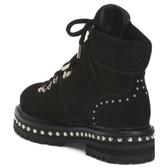 NEW LOLA CRUZ Suede lace up studded Booties in black for women 725 10j5 - Picture 2 of 4